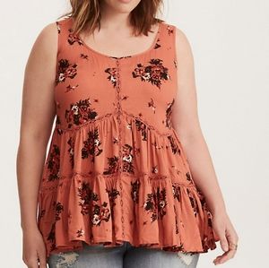 Orange floral tiered swing tank top